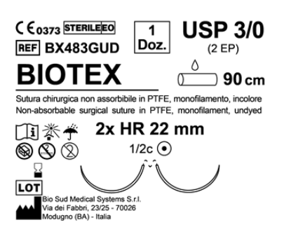 Sutura Biotex HR 22 USP 3-0 - EP 2 90 cm Undyed Double Armed  N.12 Bs. per Box