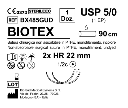 Sutura Biotex HR 22 USP 5-0 - EP 1 90 cm Undyed Double Armed  N.12 Bs. per Box