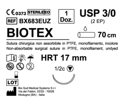 Sutura Biotex HRT 17 USP 3-0 - EP 2 70 cm Undyed Box 12 pcs