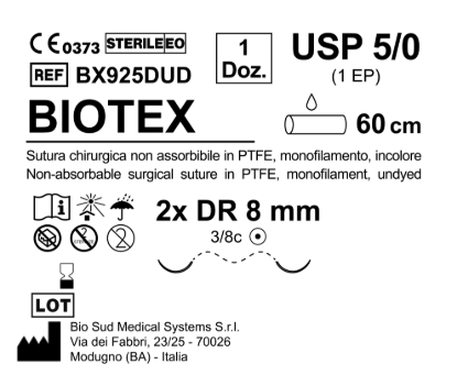 Sutura Biotex DR 8 USP 5-0 - EP 1 60 cm Undyed Double Armed; N.12 Bs. per Box