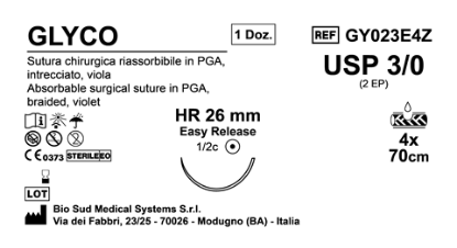 Sutura Glyco HR 26 USP 3-0 - EP 2 70 cm 4 threads Violet Box 12 pcs