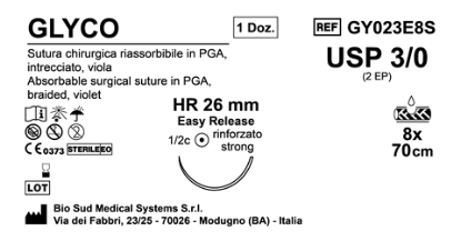 Sutura Glyco HR 26 USP 3-0 - EP 2 70 cm 8 threads Violet Easy Release Box 12pcs