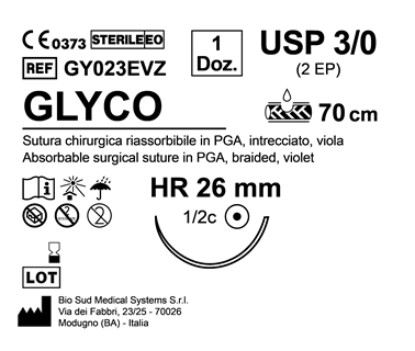 Sutura Glyco HR 26 USP 3-0 - EP 2 70 cm Violet Box 12 pcs
