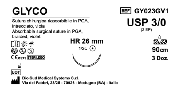 Sutura Glyco HR26 USP 3-0 - EP 2 90 cm Violet Box 36 pcs
