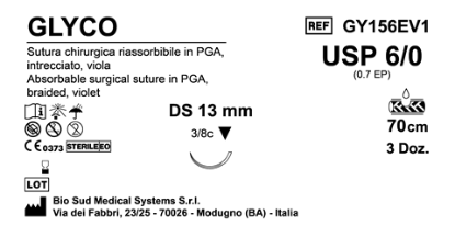 Sutura Glyco DS 13 USP 6-0 - EP 0.7 70 cm Violet Box 36 pcs
