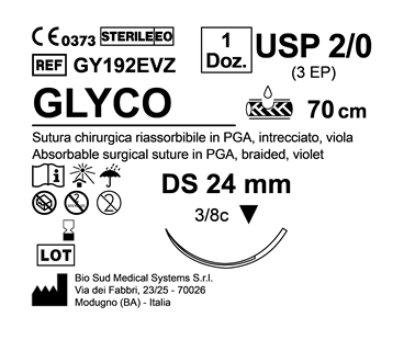 Sutura Glyco DS 24 USP 2-0 - EP 3 70 cm Violet Box 12 pcs