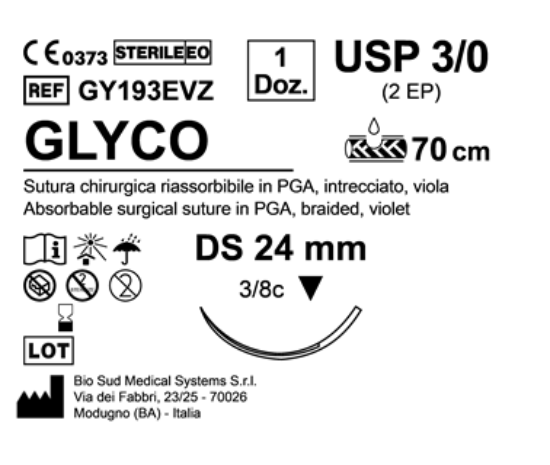 Sutura Glyco DS 24 USP 3-0 - EP 2 70 cm Violet Box 12 pcs