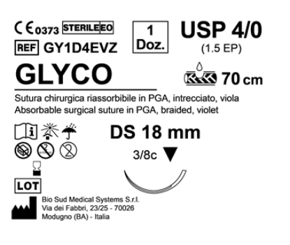Sutura Glyco DS 18 USP 4-0  - EP 1.5 70 cm Violet Box 12 pcs