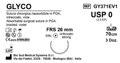 Sutura Glyco FRS26 USP 0 - EP 3.5 70 cm Violet Box 36 pcs