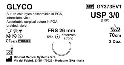 Sutura Glyco FRS26 USP 3-0 - EP 2 70 cm Violet Box 36 pcs