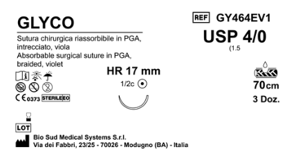 Sutura Glyco HR17 USP 4-0  - EP 1.5 70 cm Violet Box 36 pcs