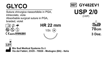 Sutura Glyco HR22 USP 2-0 - EP 3 70 cm Violet Box 36 pcs