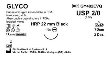 Sutura Glyco HRP22 USP 2-0 - EP 3 70 cm Violet Needle Plus Black  Box 36 pcs