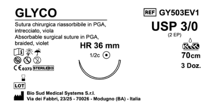 Sutura Glyco HR36 USP 3-0 - EP 2 70 cm Violet Box 36 pcs