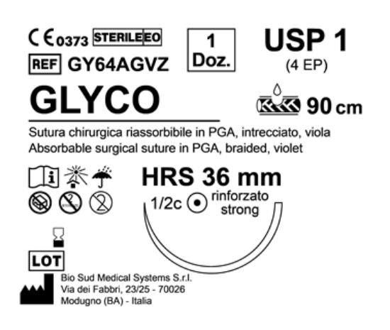 Sutura Glyco HRS 36 USP 1 - EP 4 90 cm Violet Box 12 pcs