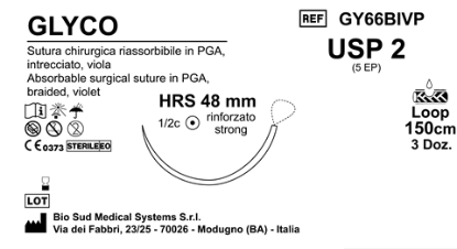 Sutura Glyco HRS 48 USP 2 - EP 5 150 cm Violet Loop  Box 36 pcs