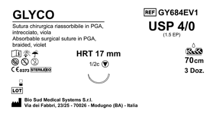 Sutura Glyco HRT17 USP 4-0  - EP 1.5 70 cm Violet Box 36 pcs