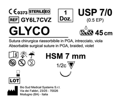 Sutura Glyco HSM 7 USP 7-0 - EP 0.5 45 cm Violet Box 12 pcs