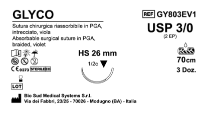 Sutura Glyco HS26 USP 3-0 - EP 2 70 cm Violet Box 36 pcs