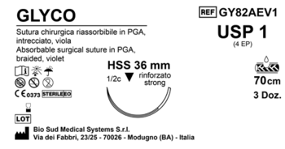 Sutura Glyco HSS36 USP 1 - EP 4 70 cm Violet Box 36 pcs
