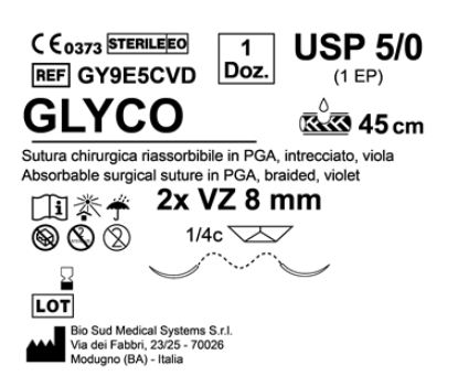 Sutura Glyco VZ 8 USP 5-0 - EP 1 45 cm Violet Double Armed  N.12 Bs. per Box