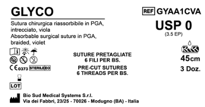 Sutura Glyco Precutted USP 0 - EP 3.5 45 cm Violet Bs. 36 x 6 Threads