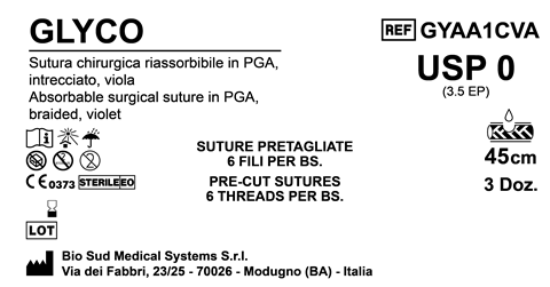 Sutura Glyco Precutted USP 0 - EP 3.5 45 cm Violet Bs. 36 x 6 Threads