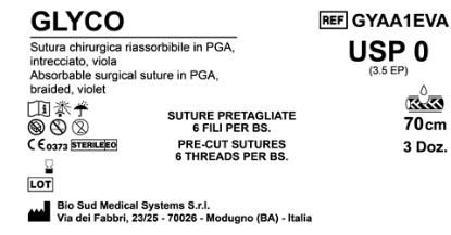 Sutura Glyco Precutted Sterile USP 0 - EP 3.5 70 cm Violet Bs. 36 x 6 Threads