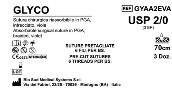 Sutura Glyco Precutted Sterile USP 2-0 - EP 3 70 cm Violet Bs. 36 x 6 Threads