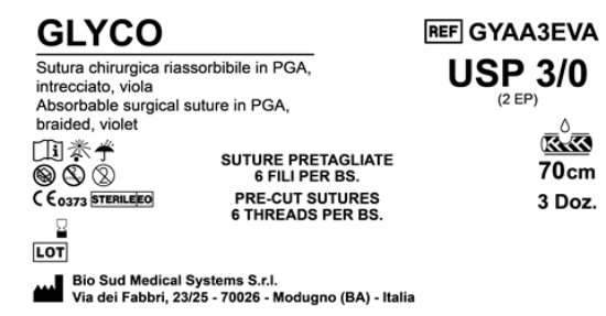 Sutura Glyco Precutted USP 3-0 - EP 2 70 cm Violet Bs. 36 x 6 Threads