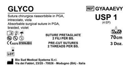 Sutura Glyco Precutted USP 1 - EP 4 70 cm Violet Bs. 36 x 2 threads
