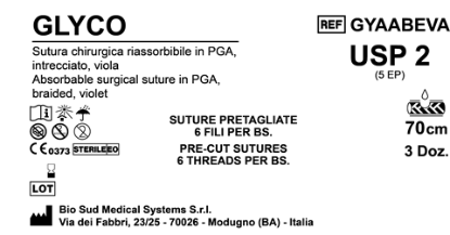 Sutura Glyco Precutted USP 2 - EP 5 70 cm Violet Bs. 36 x 6 Threads