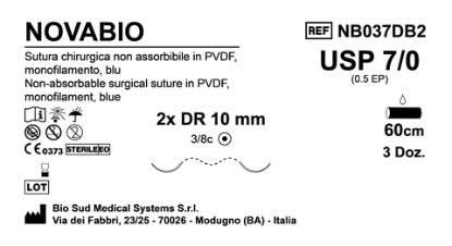 Sutura Novabio DR10 USP 7-0 - EP 0.5 60 cm Blue Double Armed  Box 36 pcs