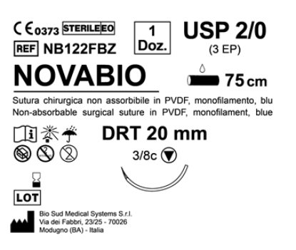 Sutura Novabio DRT 20 USP 2-0 - EP 3 75 cm Blue Box 12 pcs