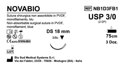 Sutura Novabio DS 18 USP 3-0 - EP 2 75 cm Blue Box 36 pcs