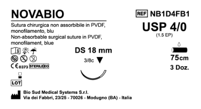 Sutura Novabio DS18 USP 4-0  - EP 1.5 75 cm Blue Box 36 pcs