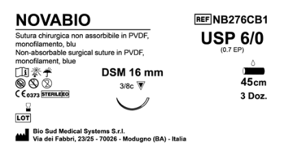 Sutura Novabio DSM 16 USP 6-0 - EP 0.7 45 cm Blue Box 36 pcs