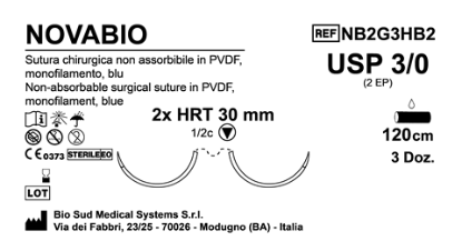 Sutura Novabio HRT30 USP 3-0 - EP 2 120 cm Blue Double Armed  Box 36 pcs