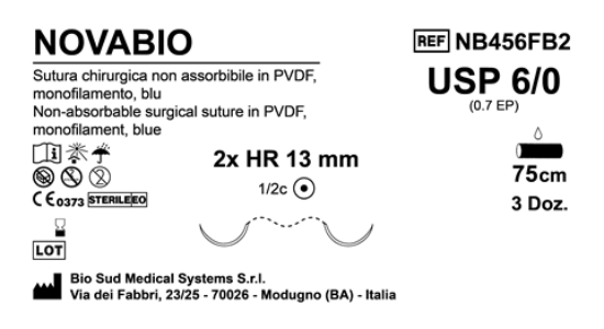 Sutura Novabio HR13 USP 6-0 - EP 0.7 75 cm Blue Double Armed  Box 36 pcs