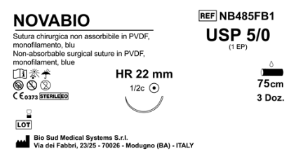 Sutura Novabio HR 22 USP 5-0 - EP 1 75 cm Blue Box 36 pcs