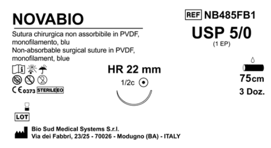 Sutura Novabio HR 22 USP 5-0 - EP 1 75 cm Blue Box 36 pcs