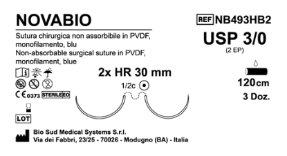 Sutura Novabio HR 30 USP 3-0 - EP 2 120 cm Blue Double Armed  Box 36 pcs