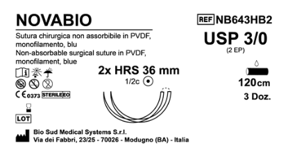 Sutura Novabio HRS 36 USP 3-0 - EP 2 120 cm Blue Double Armed  Box 36 pcs