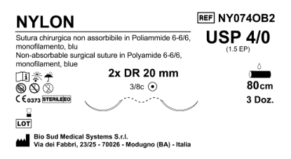 Sutura Nylon DR20 USP 4-0  - EP 1.5 80 cm Blue Double Armed  Box 36 pcs