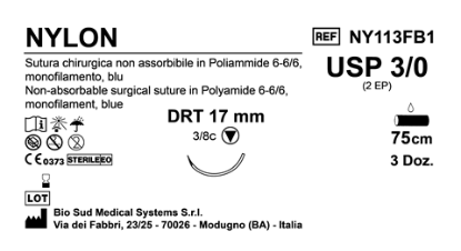 Sutura Nylon DRT17 USP 3-0 - EP 2 75 cm Blue Box 36 pcs