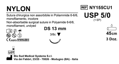 Sutura Nylon DS 13 USP 5-0 - EP 1 45 cm Undyed Box 36 pcs