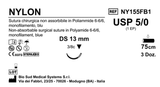 Sutura Nylon DS 13 USP 5-0 - EP 1 75 cm Blue Box 36 pcs