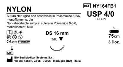 Sutura Nylon DS16 USP 4-0  - EP 1.5 75 cm Blue Box 36 pcs