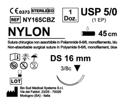 Sutura Nylon DS 16 USP 5-0 - EP 1 45 cm Blue Box 12 pcs