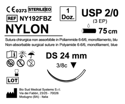 Sutura Nylon DS 24 USP 2-0 - EP 3 75 cm Blue Box 12 pcs